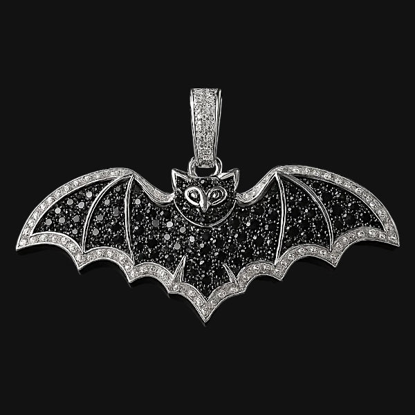 Iced Out Bat Pendant - White Gold Plated