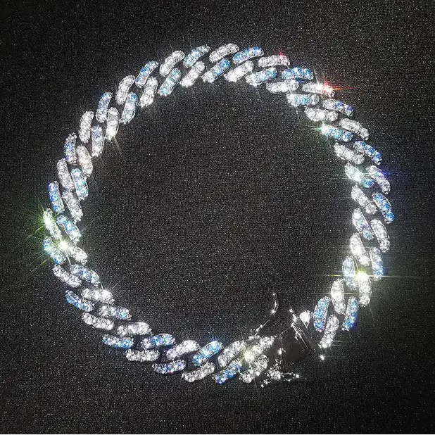 9mm Aquamarine Cuban Bracelet - Gold Plated