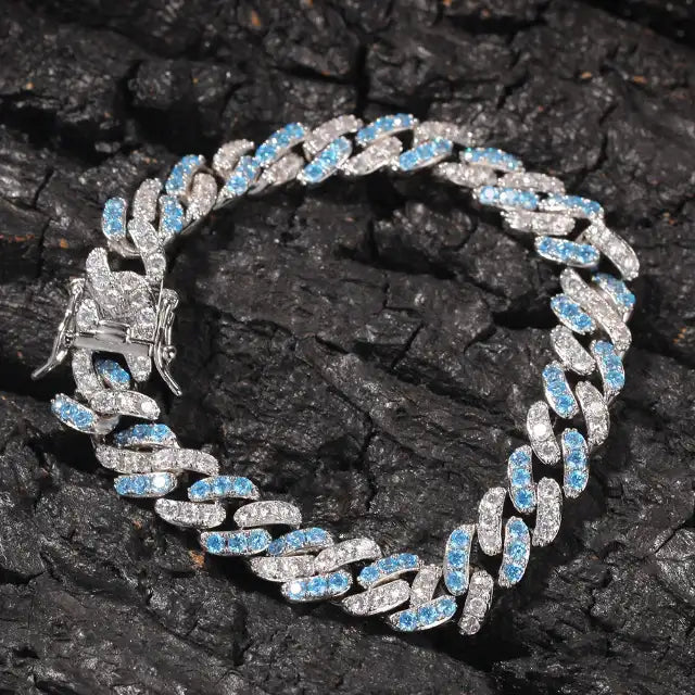 9mm Aquamarine Cuban Bracelet - Gold Plated