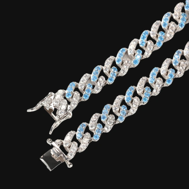 9mm Aquamarine Cuban Bracelet - Gold Plated