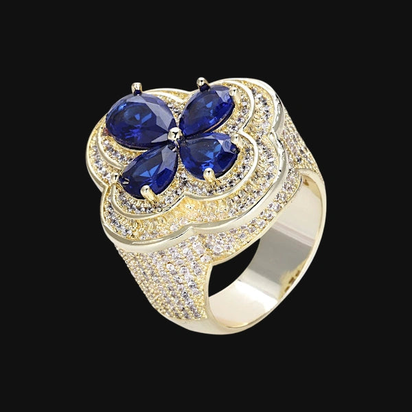 Iced Out Clover Ring – White Gold Plated