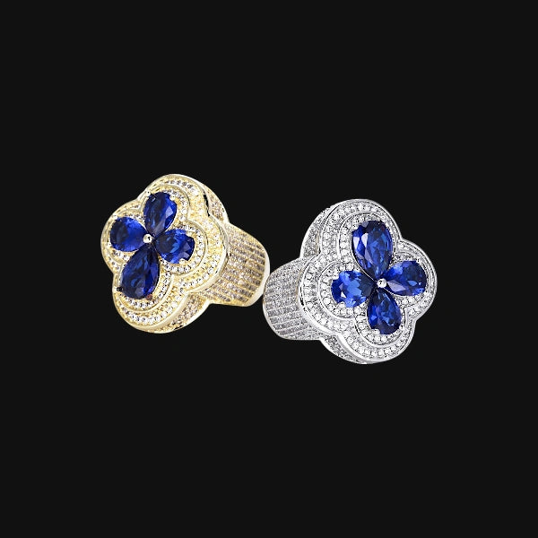 Iced Out Clover Ring – White Gold Plated