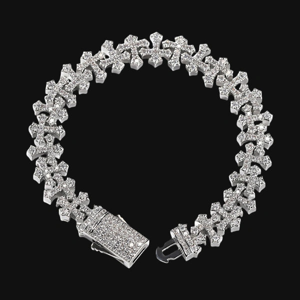 11,5 mm Gothic Cross Link armbånd – hvidguld belagt