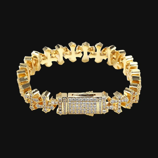 11,5 mm Gothic Cross Link armbånd – hvidguld belagt