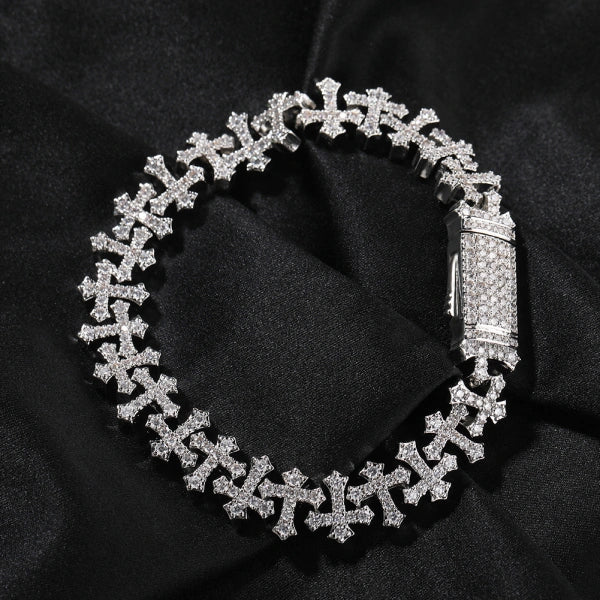11,5 mm Gothic Cross Link armbånd – hvidguld belagt