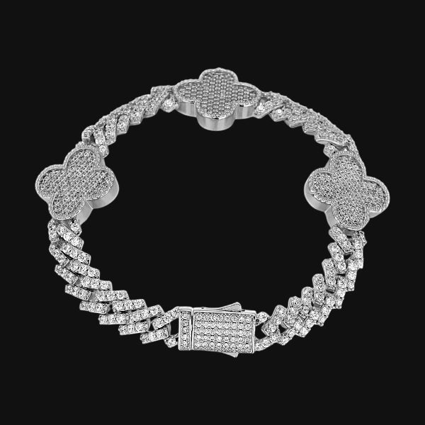 Kleeblatt-Eisgliederarmband – Weißgold plattiert