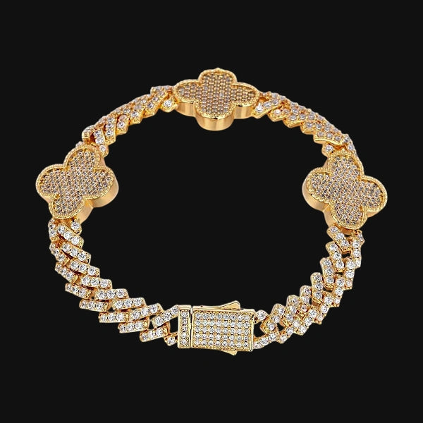 Kleeblatt-Eisgliederarmband – Weißgold plattiert