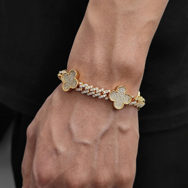 Kleeblatt-Eisgliederarmband – Weißgold plattiert