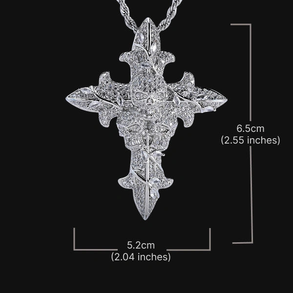 Iced Out Skull Cross Pendant – White Gold Plated
