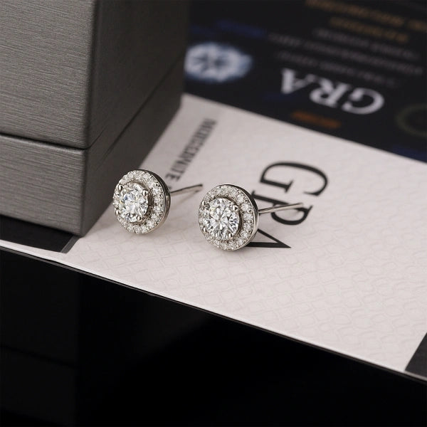 S925 Classic Shine Runde Moissanit Ørestikker – Hvidforgyldt