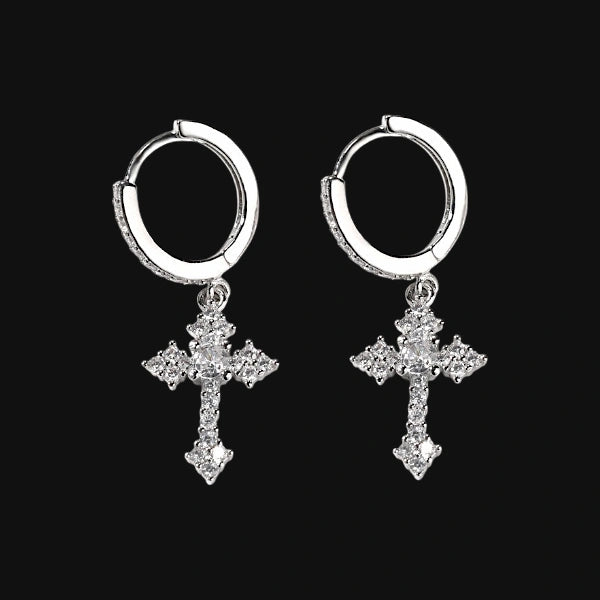 Iced Cross Drop Øreringe – S925 Hvidguldbelagt