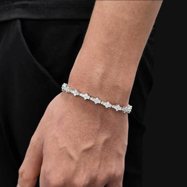 S925 Moissanit 7mm Iced Out Snowflake Tennisarmbånd – Hvidforgyldt