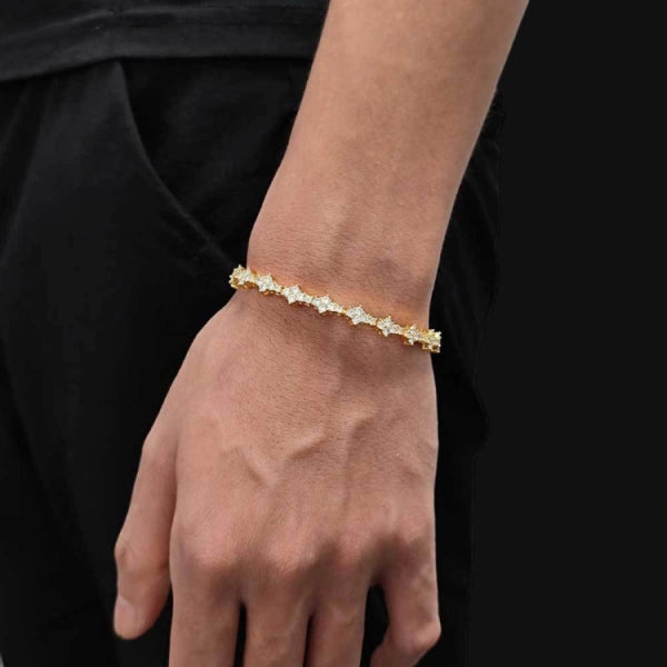 S925 Moissanit 7mm Iced Out Snowflake Tennisarmbånd – Hvidforgyldt