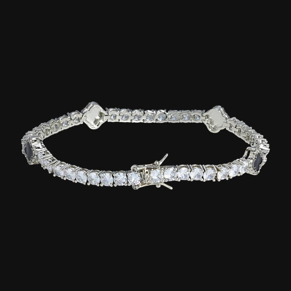 S925 Moissanit 4mm Iced Out Sort Kløver Tennisarmbånd – Hvidforgyldt
