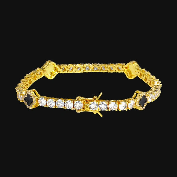 S925 Moissanit 4mm Iced Out Sort Kløver Tennisarmbånd – Hvidforgyldt