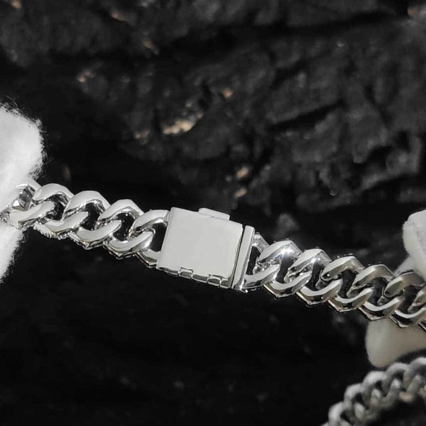 S925 Moissanit 12mm Iced Out Dobbelt Række Cubansk Armbånd – Hvidforgyldt
