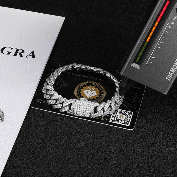 S925 Moissanit 12mm Iced Out Dobbelt Række Cubansk Armbånd – Hvidforgyldt