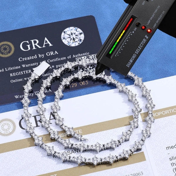 S925 Moissanite 3mm Iced Out Snowflake Tennis Chain – White Gold Plated