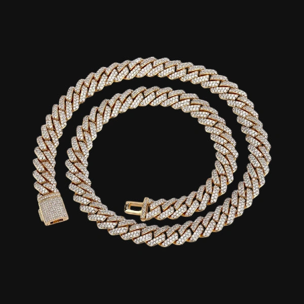 S925 Moissanite 12mm Iced Out Double Row Cuban Chain – White Gold Plated