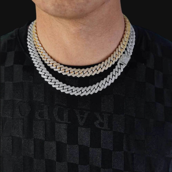 S925 Moissanite 12mm Iced Out Double Row Cuban Chain – White Gold Plated