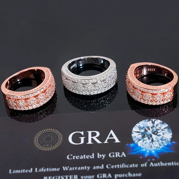 S925 Moissanit Triple Band Firkantet Ring - Hvidforgyldt