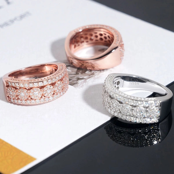 S925 Moissanit Triple Band Firkantet Ring - Hvidforgyldt
