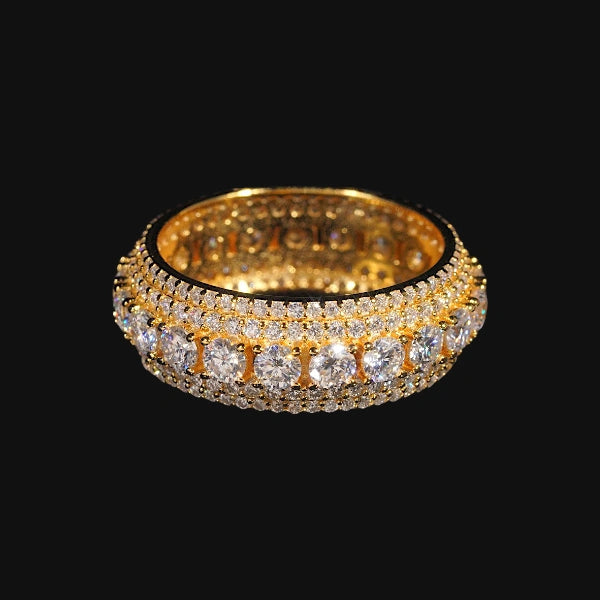 S925 Moissanit Triple Row Ice Ring – Hvidforgyldt