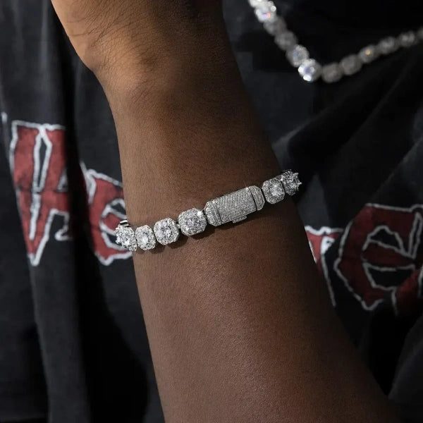 10mm Classic Cluster Bracelet – White Gold Plated
