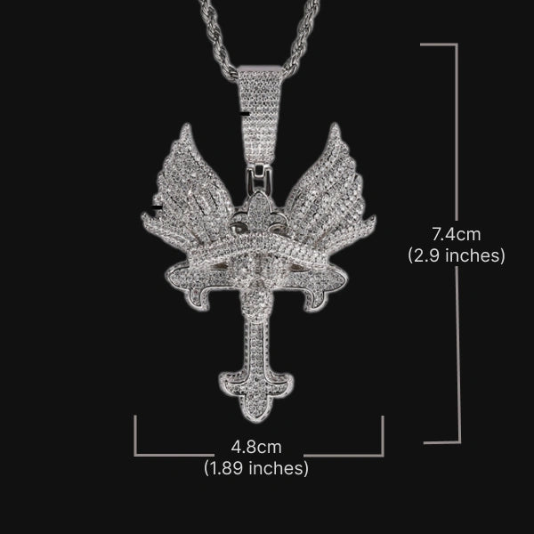 Pendentif Croix Ailes d'Ange Plaqué Or Blanc