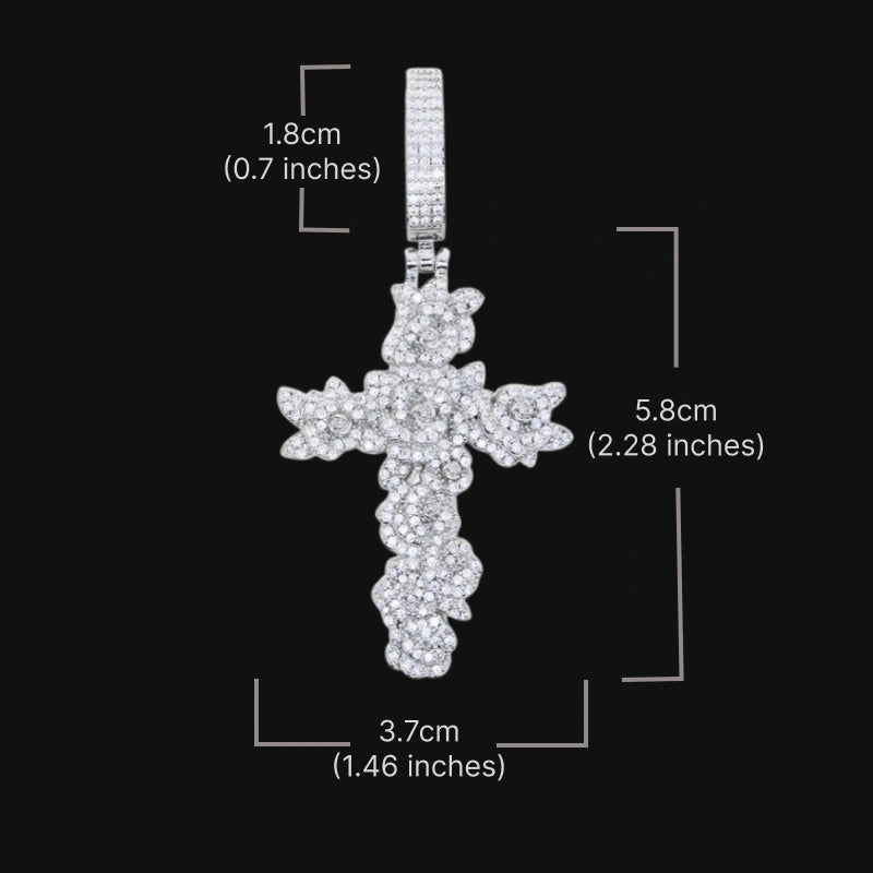 Pendentif Croix Flamme Gelée–Plaqué Or Blanc
