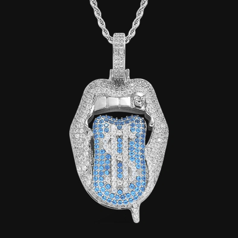 Dripping Money Tongue Pendant – White Gold Plated