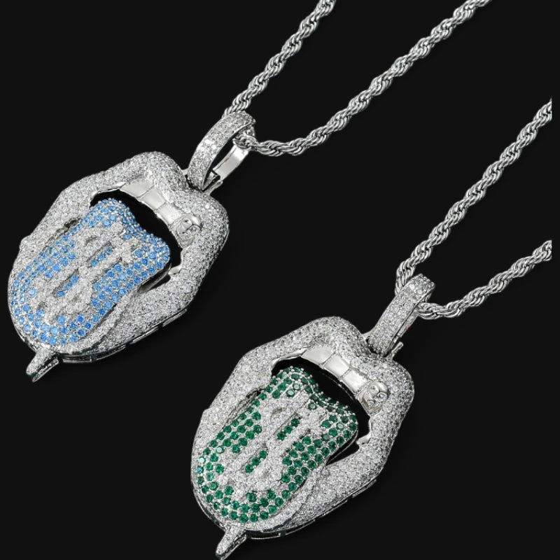 Dripping Money Tongue Pendant – White Gold Plated