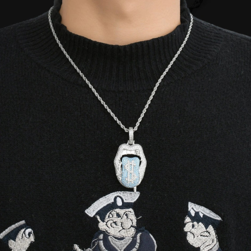 Dripping Money Tongue Pendant – White Gold Plated