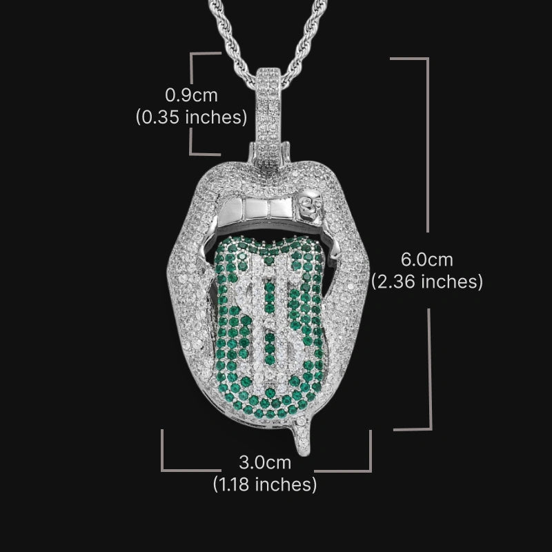 Dripping Money Tongue Pendant – White Gold Plated