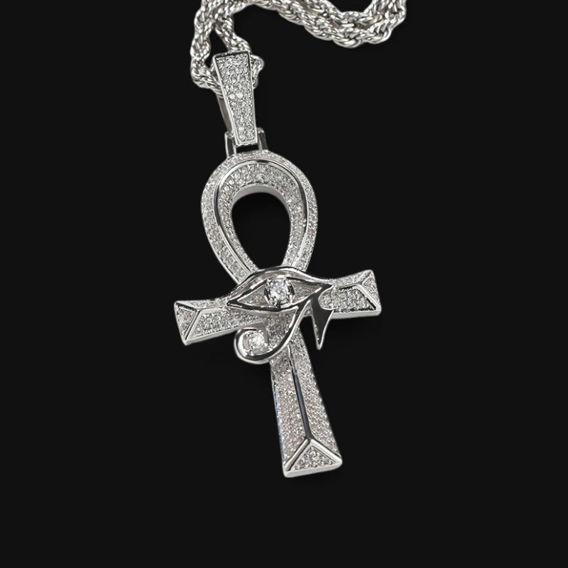 Pharaoh Ankh Pendant – White Gold Plated