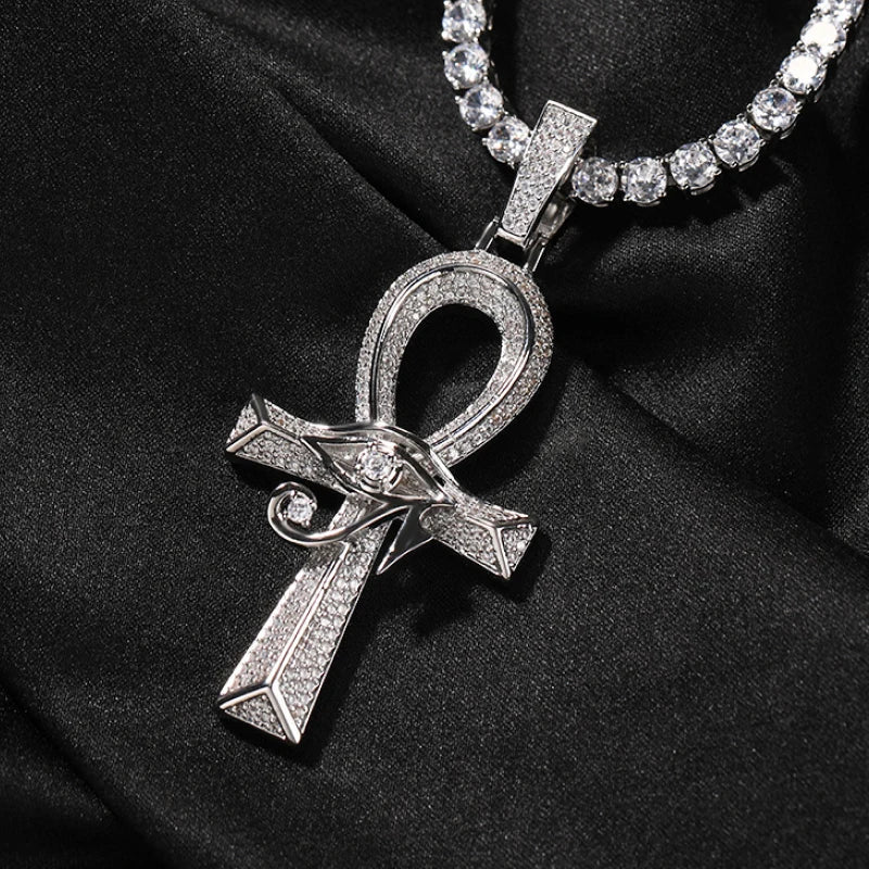 Pharaoh Ankh Pendant – White Gold Plated