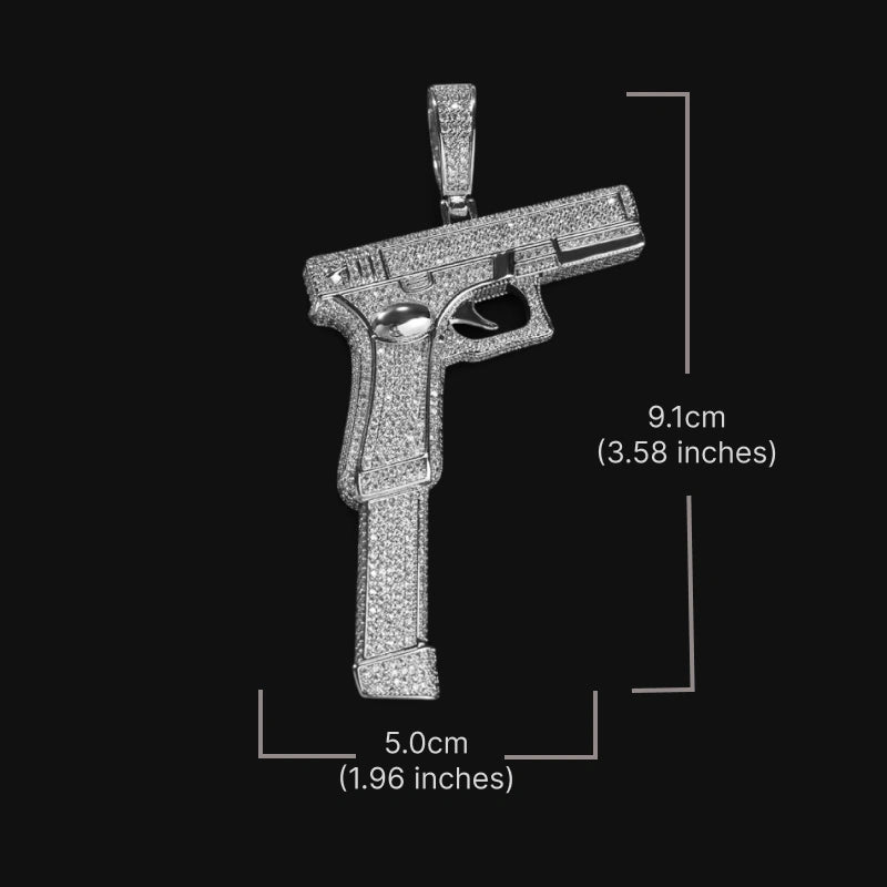 Iced Out Gun Pendant – hvidguld belagt