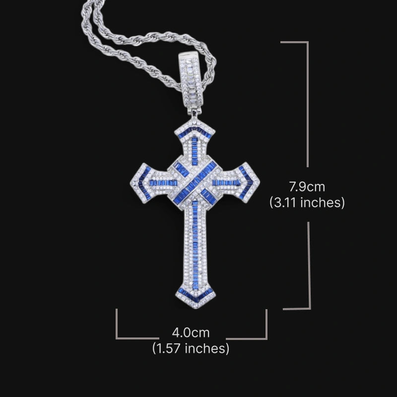 Mehrfarbiger Iced Cross Anhänger – Weißgold plattiert
