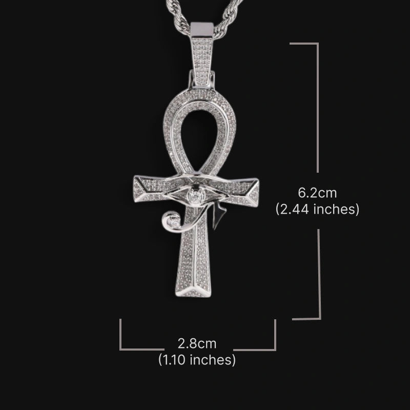 Pharaoh Ankh Pendant – White Gold Plated