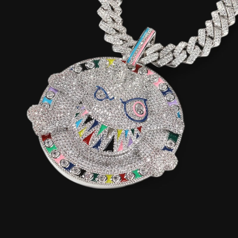 XXL Ghostly Cartoon Flame Pendant - White Gold Plated
