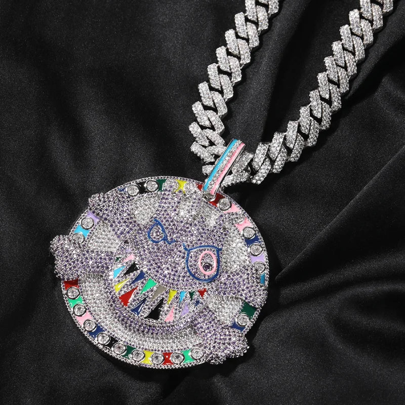 XXL Ghostly Cartoon Flame Pendant - White Gold Plated
