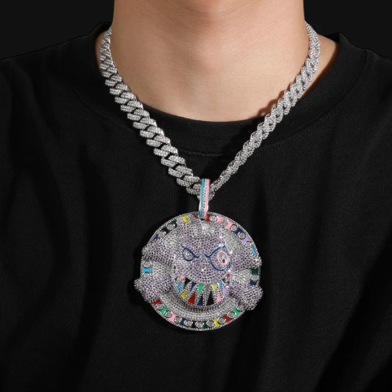 XXL Ghostly Cartoon Flame Pendant - White Gold Plated