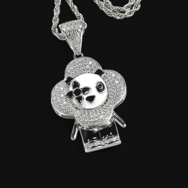 Crystal Panda Charm Pendant - White Gold Plated