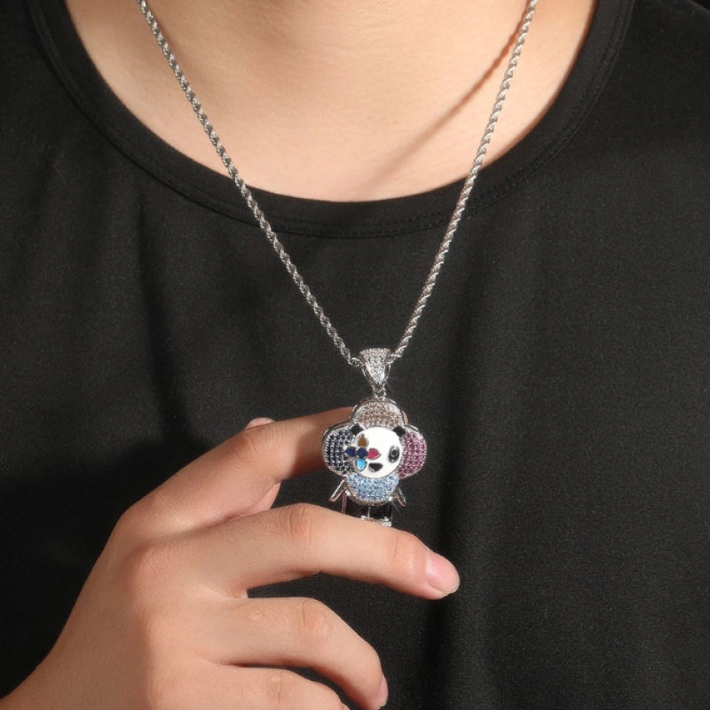 Crystal Panda Charm Pendant - White Gold Plated