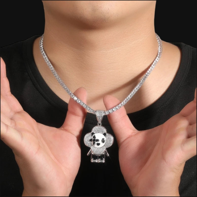 Crystal Panda Charm Pendant - White Gold Plated