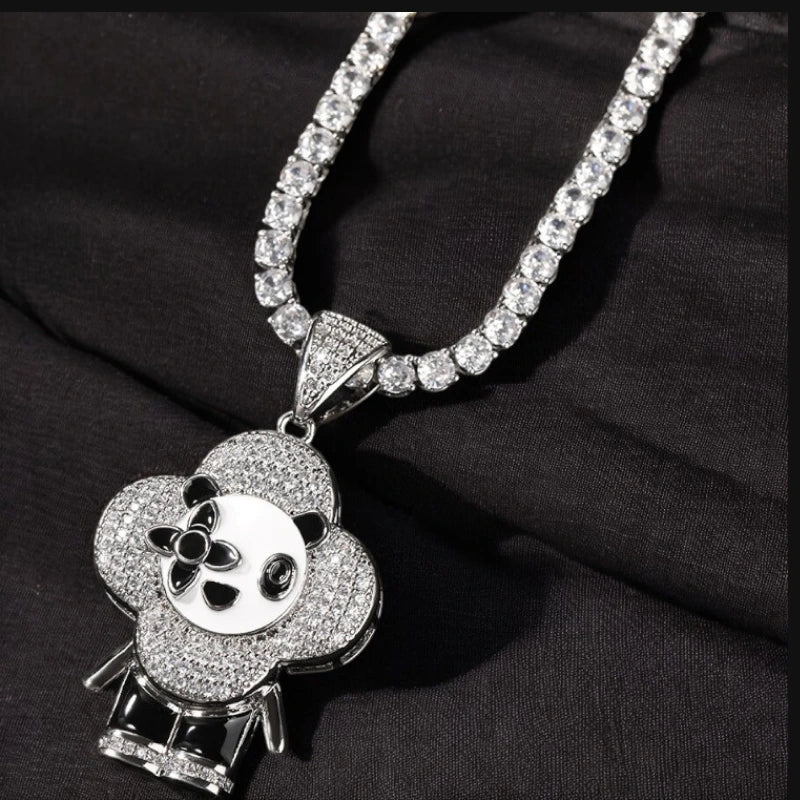 Crystal Panda Charm Pendant - White Gold Plated