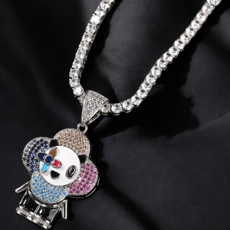 Crystal Panda Charm Pendant - White Gold Plated
