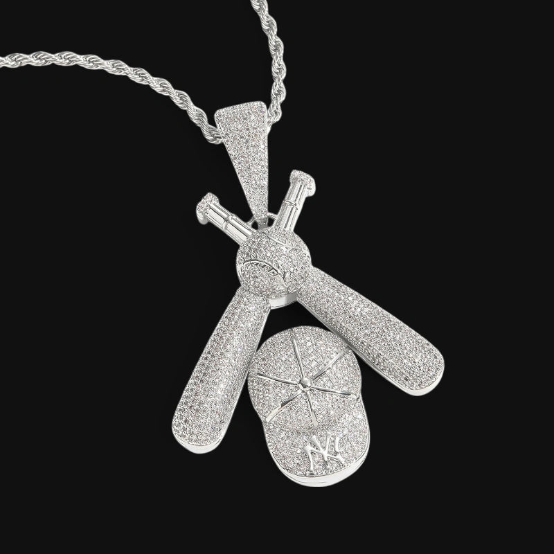 Iced Out Bats & Cap vedhæng – hvidguld belagt