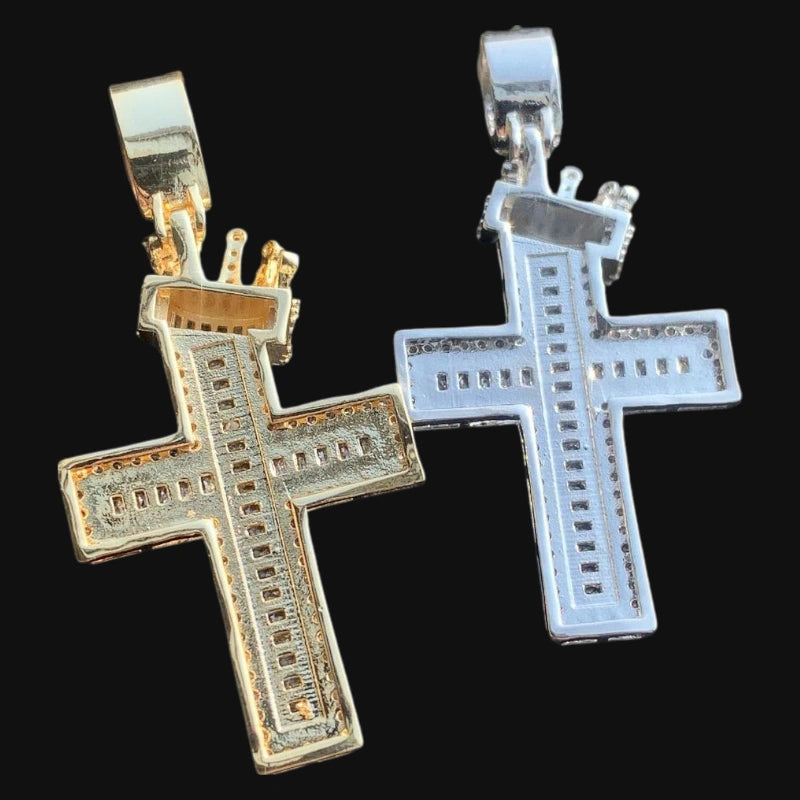 King’s Crown Cross Pendant – White Gold Plated