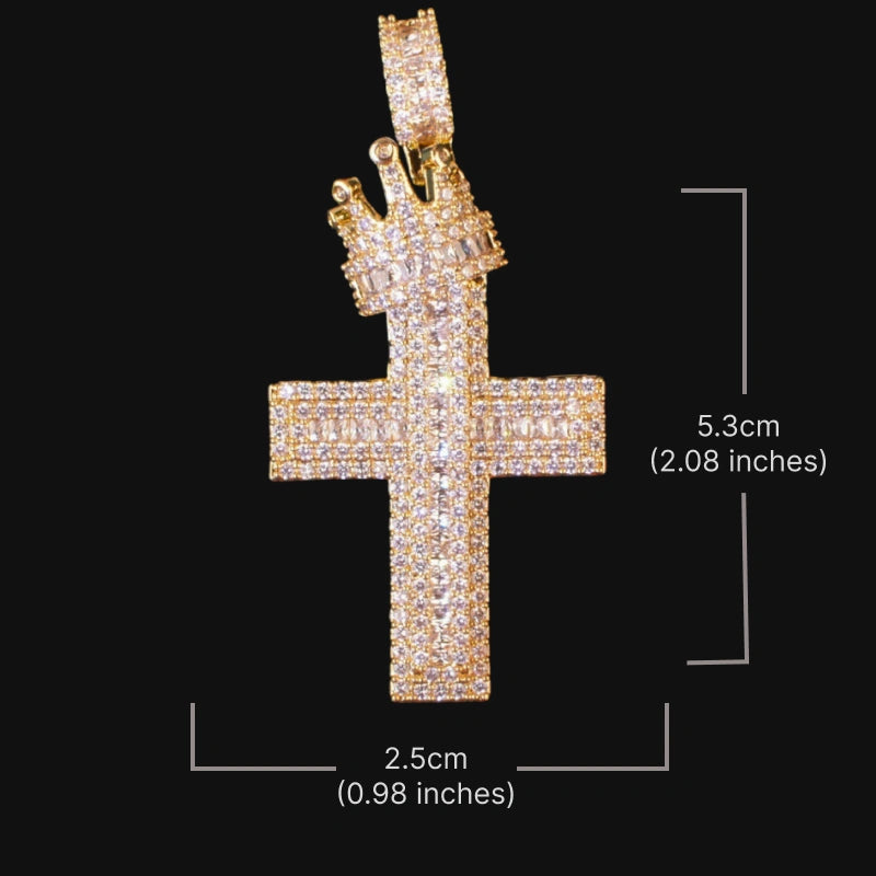 King’s Crown Cross Pendant – White Gold Plated
